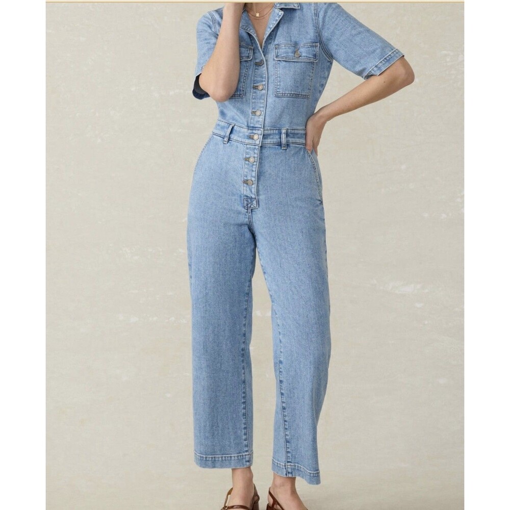 Faherty Short-Sleeve Denim Michelle Jumpsuit Size 2 EUC